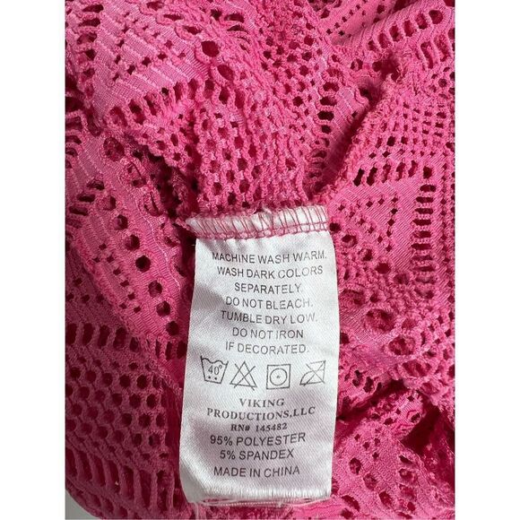 Del Mar Boho Lace Tunic Pink V neck Cap sleeve Size M - Picture 9 of 9